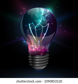 Abstract open space background. Starfield, universe, nebula in galaxy in light bulb. Vector illustration