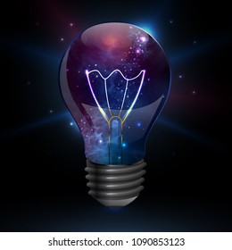 Abstract open space background. Starfield, universe, nebula in galaxy in light bulb. Vector illustration