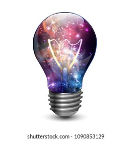 Abstract open space background. Starfield, universe, nebula in galaxy in light bulb. Vector illustration