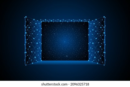 Resumen abriendo una puerta o ventana. Concepto científico del futuro. Diseño digital de estilo wireframe de baja polilla con puntos de conexión. ilustración vectorial
