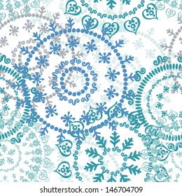 Abstract openwork retro seamless pattern in turquoise and blue. Fresh endless background