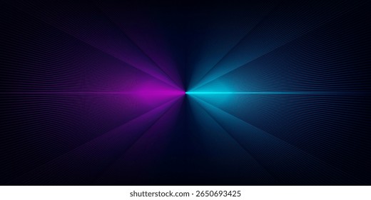 Abstract opposite turquoise and purple lines on the dark background