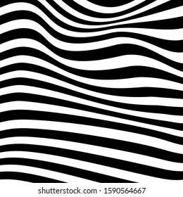 Abstract optical art background. Black and white wave stripes isolated. Vector illustration