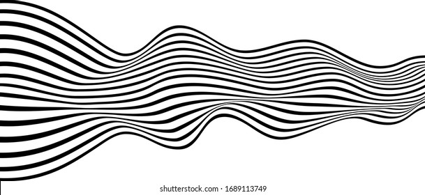 abstract optical art. Wave of many black lines.