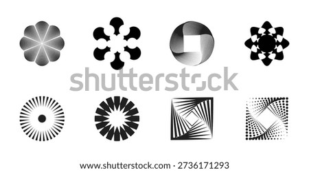 Abstract Optical Circular Frames with Halftone Dots and Geometric Line Elements – Vector Collection