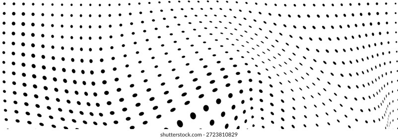Abstractas onda óptica de medio tono con puntos y círculos. Textura de arte pop de Vector grunge futurista para cubiertas, tarjetas y diseño visual.