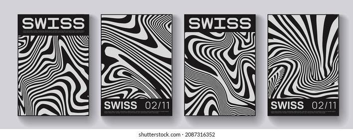 Abstract Optical Illusion Art Posters. Swiss Design Psychedelic Pattern Vector Design. Acid Background.