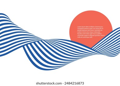 Abstract optical illusion background, blue and white curves, flow, wave.