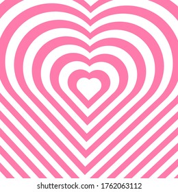 Abstract optical illusion background with a heart. Pink and white. Vector.