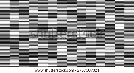 Abstract optical illusion background with horizontal line blocks creating a staggered black and white pattern