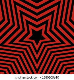 Abstract optical illusion background with a star. Black and red. Vector.