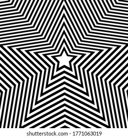 Abstract optical illusion background with a star. Black and white. Vector.