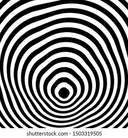 Abstract optical illusion background vector design. Psychedelic striped black and white backdrop. Hypnotic pattern.