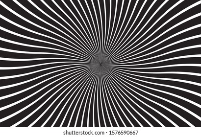 Abstract optical illusion background vector design. Psychedelic striped black and white backdrop. Hypnotic pattern.