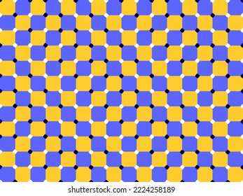 Abstract Optical Illusion, blue and yellow pattern checkerboard.