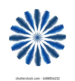 Abstract optical illusion. Dark blue floral shape. Motion effect.