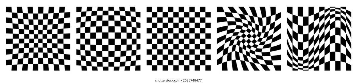 Ilusão óptica abstrata distorcida xadrez padrão definido preto e branco geométrico fundo