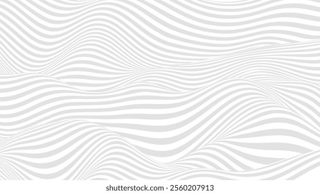 Abstract Optical Illusion Flowing Waves Stripes Pattern. A Stream Of Black And White Lines Forming A Wavy Distortion Effect. Contrast Minimalistic Style Lines Texture Vector Illustration.