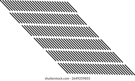 Ilusão óptica abstrata com linhas pretas horizontais dispostas diagonalmente, criando um efeito de profundidade deformada 3D. Perfeito para o design moderno ou temas de arte visual.