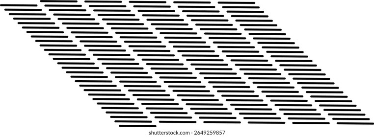 Ilusão óptica abstrata com linhas pretas horizontais dispostas diagonalmente, criando um efeito de profundidade deformada 3D. Perfeito para o design moderno ou temas de arte visual.