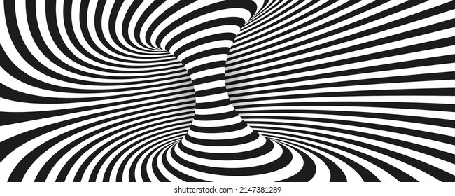 Abstract optical illusion. Hypnotic spiral tunnel with black and white lines. Vector illustration.