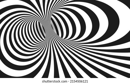 Abstract optical illusion. Hypnotic spiral tunnel with black and white lines. Vector illustration.