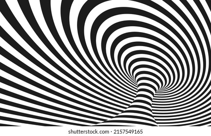 Abstrakte optische Täuschung. Hypnotischer Spiraltunnel mit schwarz-weißer Linie. Vektorgrafik.