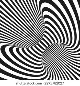 Abstract optical illusion. Hypnotic spiral tunnel with black and white lines. Vector illustration.