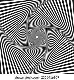 Abstract optical illusion. Hypnotic spiral tunnel with black and white lines. Vector illustration.