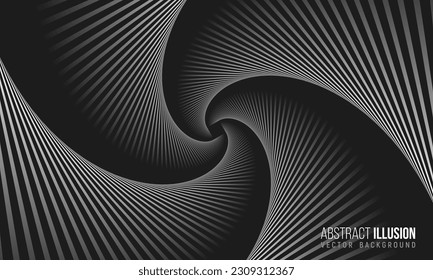 Abstract optical illusion. Hypnotic spiral tunnel with black and white lines. Vector illustration.