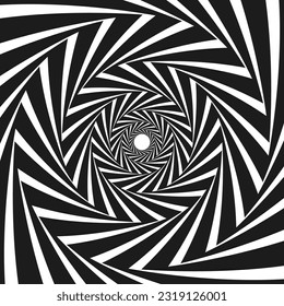 Abstract optical illusion. Hypnotic spiral tunnel with black and white lines. Vector illustration.