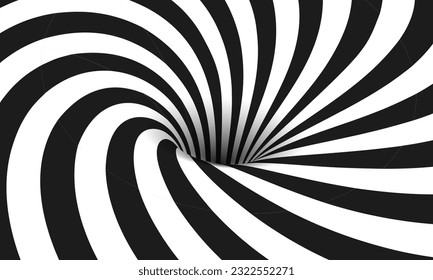 Abstract optical illusion. Hypnotic spiral tunnel with black and white lines. Vector illustration.