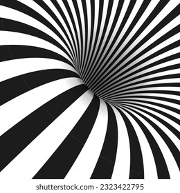 Abstract optical illusion. Hypnotic spiral tunnel with black and white lines. Vector illustration.