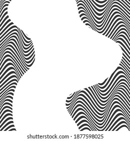 ABSTRACT OPTICAL ILLUSION. MONOCHROME WAVY LINE BACKGROUND VECTOR  