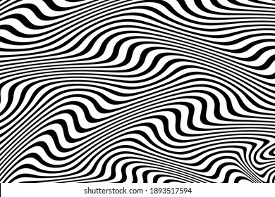 ABSTRACT OPTICAL ILLUSION. MONOCHROME WAVY LINE BACKGROUND VECTOR