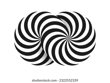 Abstract optical illusion shape. Hypnotic spiral object with black and white lines. Vector illustration.