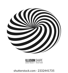 Abstract optical illusion shape. Hypnotic spiral object with black and white lines. Vector illustration.