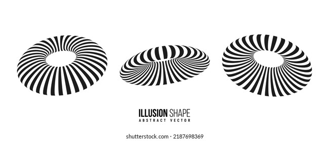 Abstract optical illusion shapes. Hypnotic spiral object with black and white lines. Vector illustration.