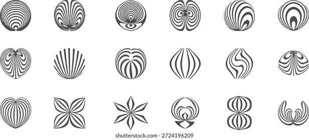 Abstrakte optische Täuschungsformen mit symmetrischen Linienmustern. Op Art geometrische Formen schaffen hypnotische Bewegung und Tiefe. Ideal für modernes Design, Branding, Poster und kreative Hintergründe.
