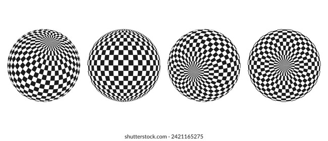 Abstract optical illusion sphere. Hypnotic ball with black and white squares. Vector illustration.