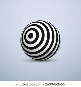 Esfera de ilusão óptica abstrata. Bola espiral hipnótica com linhas pretas e brancas. Ilustração vetorial.
