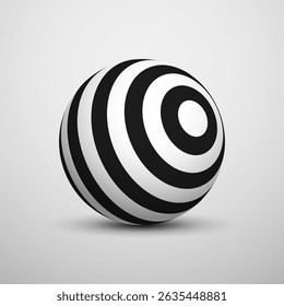 Abstract optical illusion sphere. Hypnotic spiral ball with black and white lines. Vector illustration.