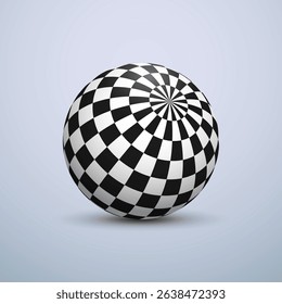 Abstract optical illusion sphere. Hypnotic ball with black and white squares. Vector illustration.