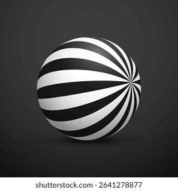 Abstract optical illusion sphere. Hypnotic spiral ball with black and white lines. Vector illustration.