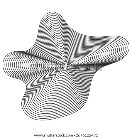 Abstract optical illusion spiral line pattern. Abstract black and white optical illusion spiral made of curved lines forming a wavy organic shape.  Sound Wave Pattern. Music Pulse Effect. 