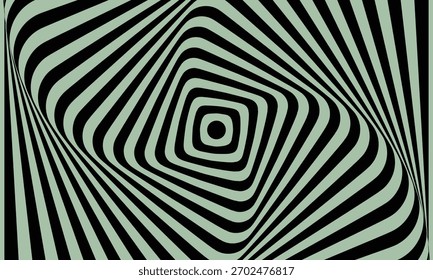 Ilusão óptica abstrata de um vórtice em espiral de listras pretas e brancas criando um efeito visual hipnótico