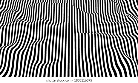 Abstract optical illusion wave. Black and white lines with distortion effect. Vector geometric stripes pattern.