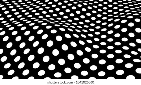 Ola de ilusión óptica abstracta. Líneas blancas y negras con efecto de distorsión. Patrón geométrico vectorial con círculos.