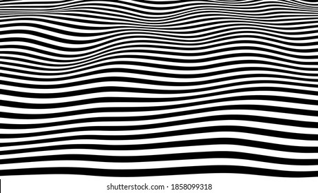 Abstract optical illusion wave. Black and white lines with distortion effect. Vector geometric stripes pattern.