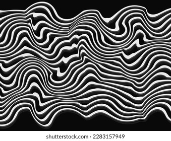 Abstract optical illusion wave. Black and white wavy distortion effect